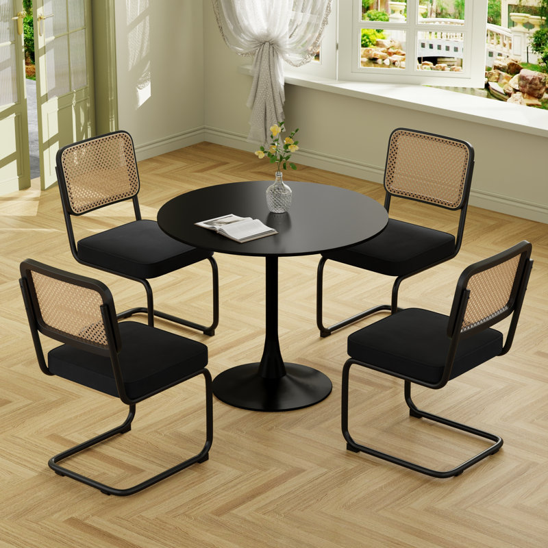 Ensemble de table de salle à manger à piédestal 5 pièces, H 28,7 po x L 31,5 po x l 31,5 po, Noir, noir, noir, noir