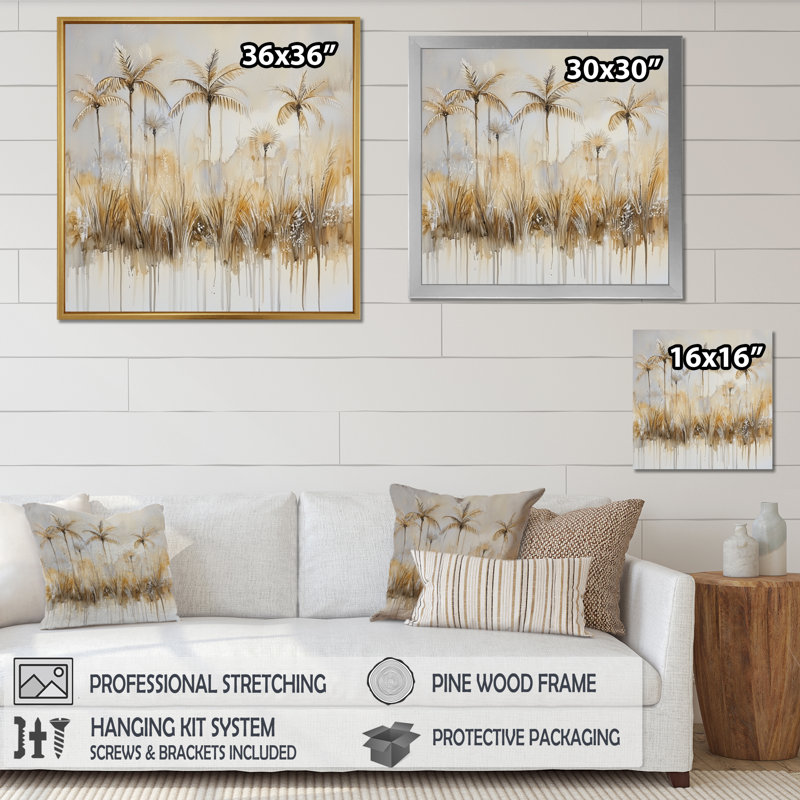 «Minimal Florida Palm Trees II», impression d'art de palmiers, H 30 po x l 30 po, Reproduction encadrée, Noir