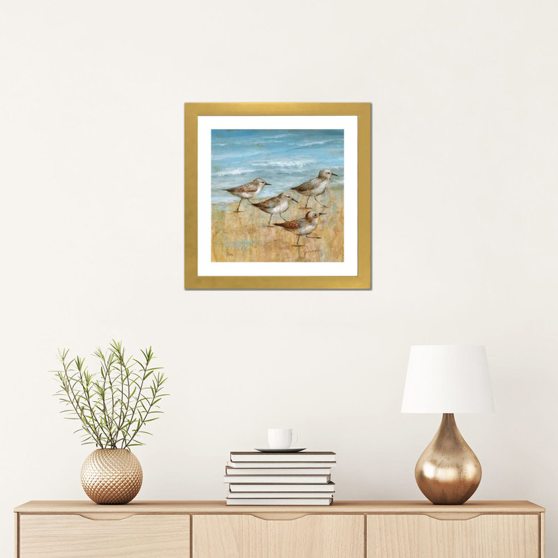 "Sandpipers I" par Nan, reproduction d’art, Papier encadré doré, Blanc, H 16 po x l 16 po x p 1 po