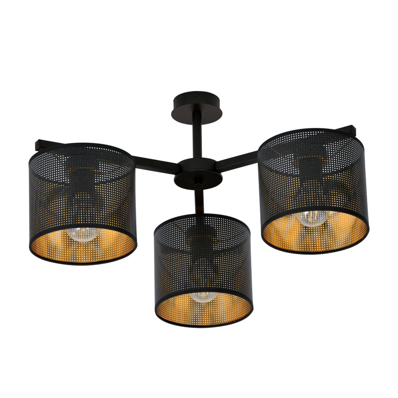 Seppo Flush Mount, Black/Gold, 17cm H x 60cm W x 4cm D