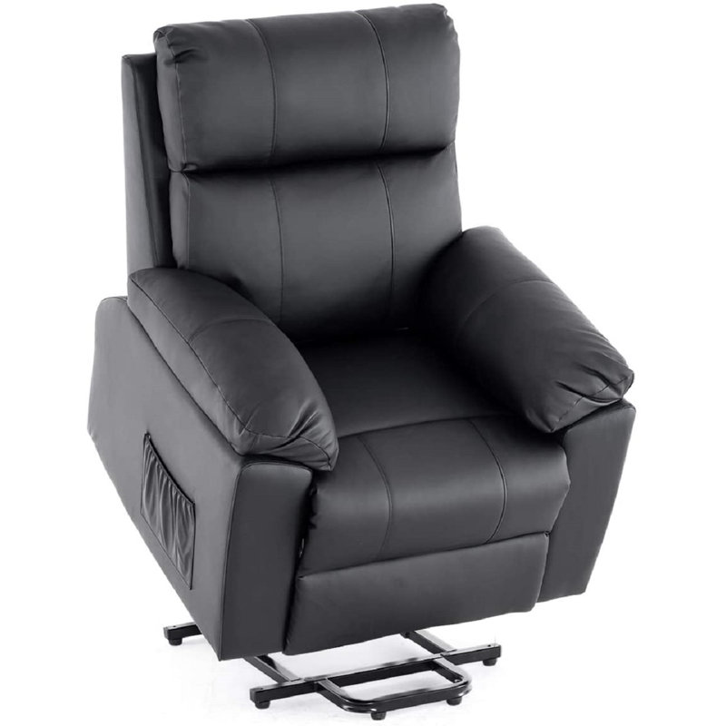 Fauteuil inclinable électrique pour personnes âgées, fauteuil de massage en tissu avec massage et chaleur, télécommande sans fil, poche latérale, polyuréthane noir