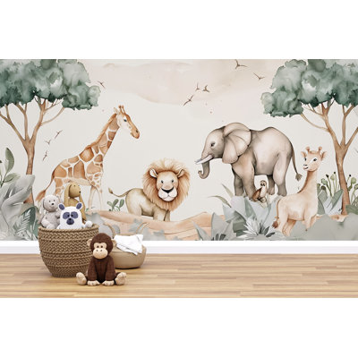 Murale de chambre de bébé Safari | Papier peint animaux de la jungle, chambre d'enfant