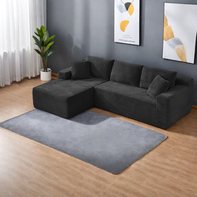 Spacious Corduroy L-shaped Sectionals, No Assembly, Modern Living