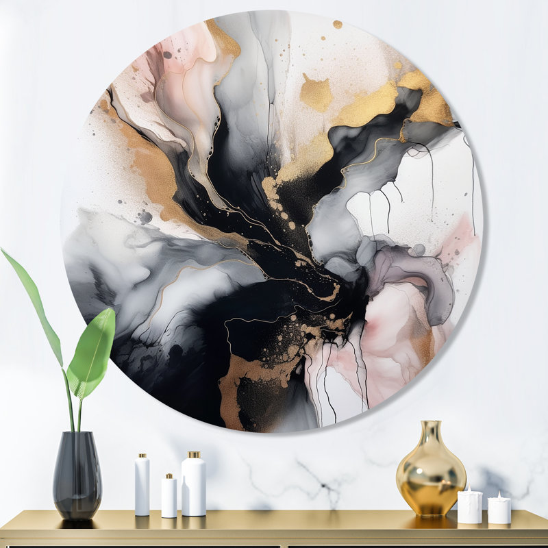 Décoration murale en métal rose et noir texturé Splash Marble II, H 36 po x l 36 po x P 1 po