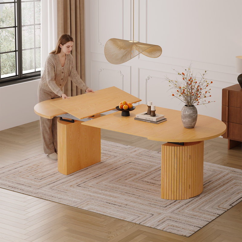 Table de salle à manger extensible en bois massif de 43 à 95 po avec espace de rangement Hiden, En bois