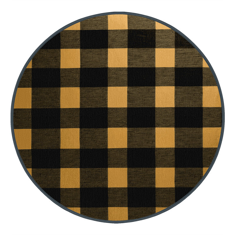 Machine Washable Botanical Brown Area Rug, Round 5'