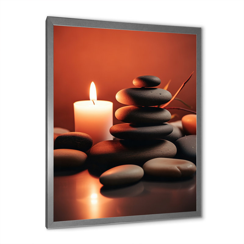 «Candle Flame Zen Stone Cairn Sculpture Balance I», reproduction sur toile, H 20 po x l 12 po x P 1 po, Cadre simple argenté