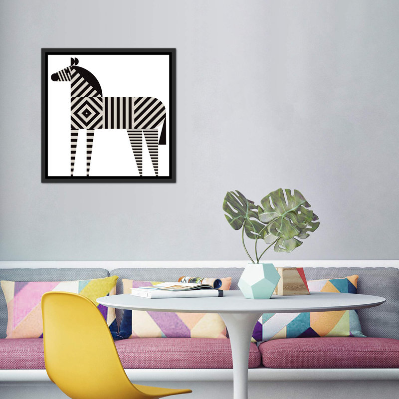Décoration murale zèbre à rayures pour enfants, H 37 po x l 37 po x P 1,5 po, Toile avec cadre noir patiné