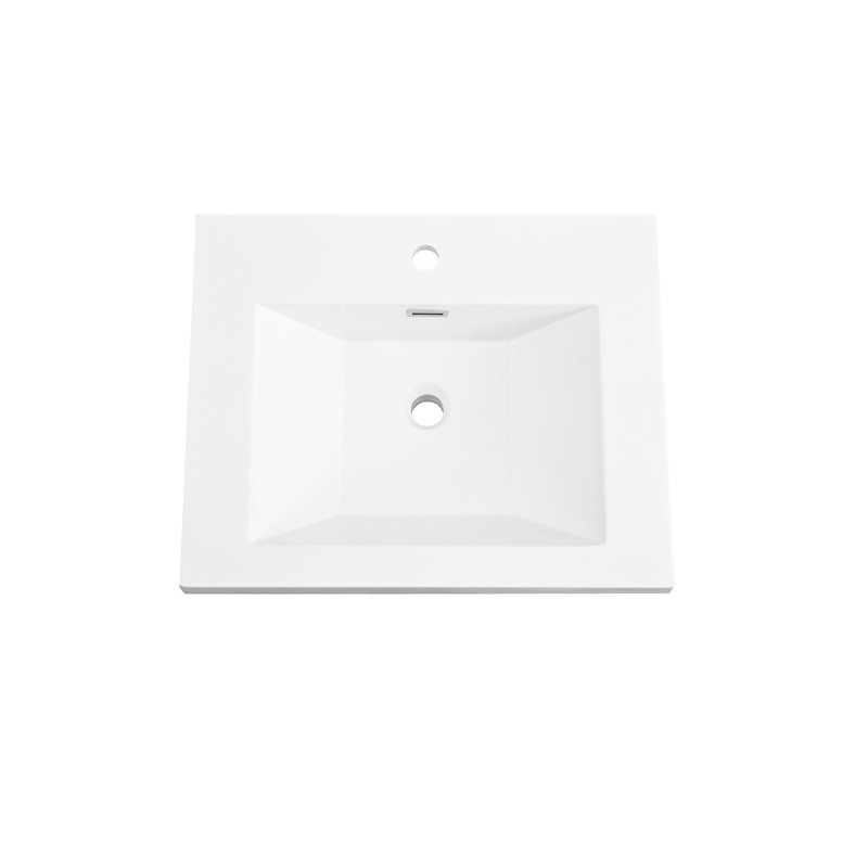 Évier intégré en résine 24 po à trou unique blanc pour meuble-lavabo simple