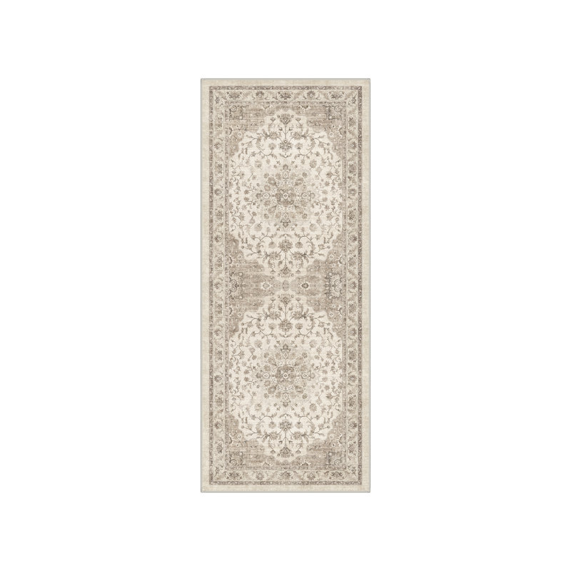 Roehit Floral Machine Washable Beige/Brown Indoor Oriental Performance Area Rug with Non-Slip Backing, Runner 2'3" x 6'