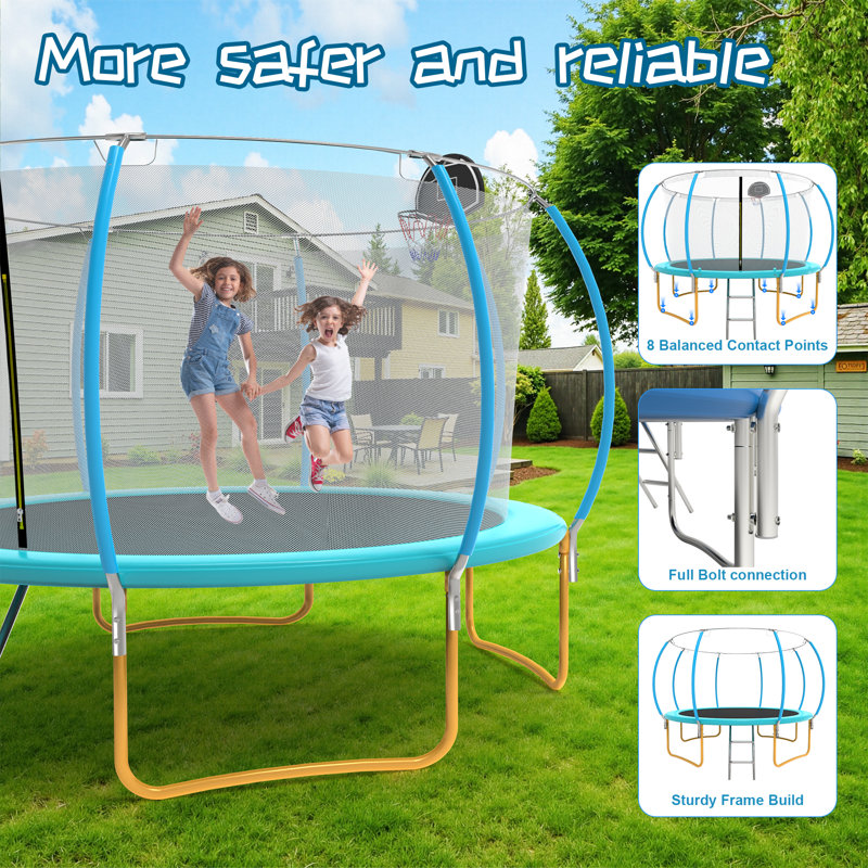 Trampoline de jardin rond de 12 pi avec enceinte sécuritaire SENCHO GINSYTALIOR, Jaune, Light Blue