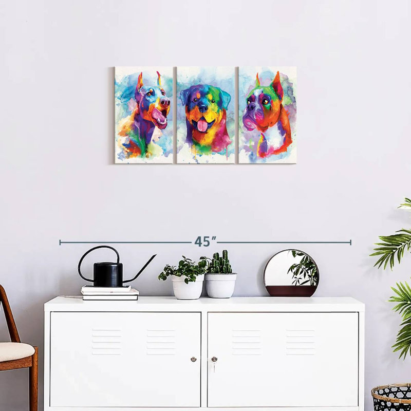 " Dogs Paint Splash Multi Piece Canvas Print " 3 - Pieces, 15" H x 32" W x 1.25" D
