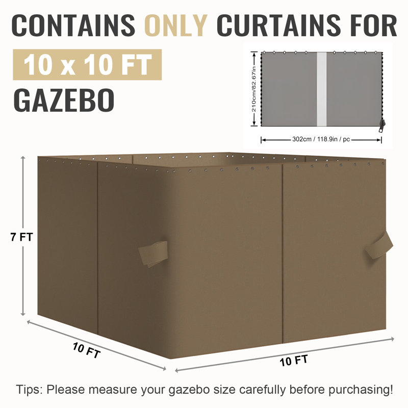 4-Panel Outdoor Gazebo Curtains, 82.7" H x 120" W120" D, Light Coffee