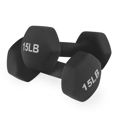 Set Of 2 Neoprene Coated Dumbbell Hand Weights AntiRoll NonSlip Hexagon Shaped 15 LB Weights