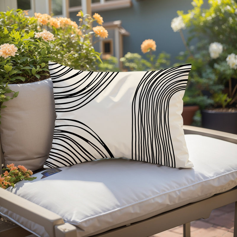 Cassie Abstract Outdoor Reversible Throw Pillow, Cream, 18"H x 25"W
