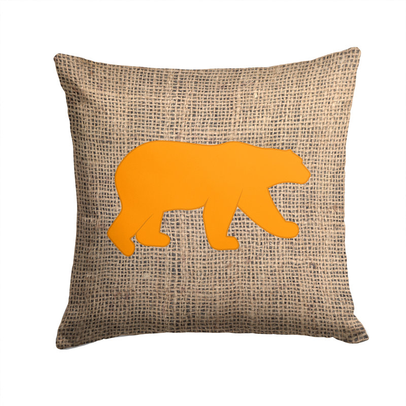 Coussin intérieur / extérieur Bear Bear Burlap, H 14 po x l 14 po x P 4 po, Orange