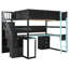 Lit mezzanine moderne avec rangement et bureau en bois, noir et bleu
