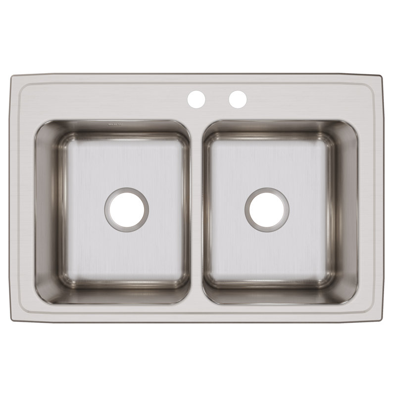 Lustertone 33" L x 22" W Double Basin Drop-In Kitchen Sink, MR2 hole