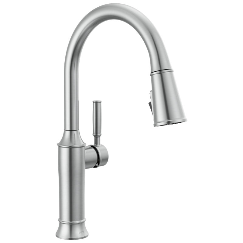 Robinet de cuisine en nickel brossé avec douchette rétractable Renaldi, robinet d'évier de cuisine monotrou moderne, poignée simple, acier inoxydable arctique Lumicoat