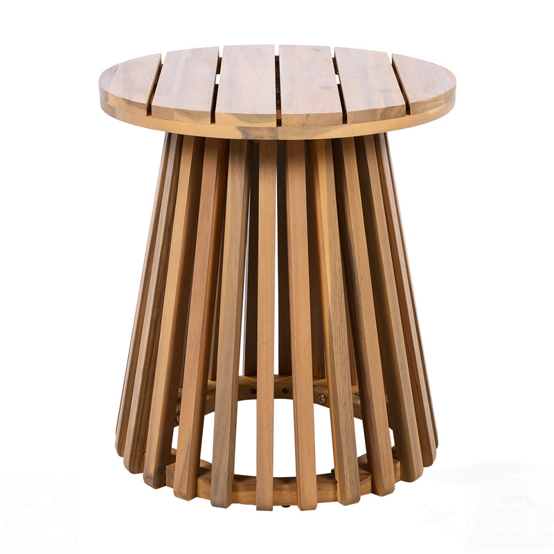 Table d'appoint ronde durable en bois d'acacia, parfaite pour la cour, la pelouse et le balcon, Teck clair
