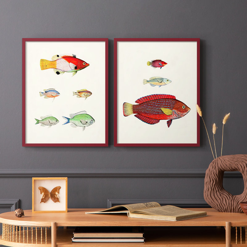 «Colorful Tropical Fish I», reproduction encadrée de qualité supérieure - prête à être accrochée - aucun clou requis - aucun clou requis