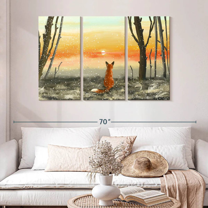 Fox Watching Winter Sunset, 32" H x 50" W