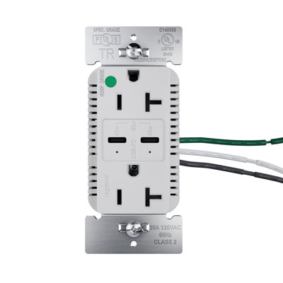 Legrand 20A Tamper Resistant 65W Hospital Grade Power Delivery USB Type C Duplex Outlet Grey