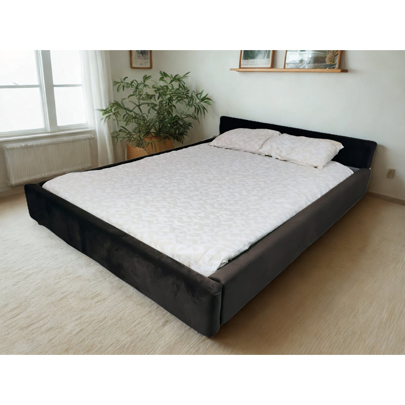 Lit à eau avec grande tête de lit matelassée avec matelas Cagliari, Super Single, Ivory
