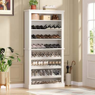 Upgraded Freestanding Shoe Cabinet, Holds 40-45 Pairs, 71 Inch Tall 9-Tier Shoe Rack with Adjustable Shelves, Heavy Duty Open Storage Organizer for Entryway Hallway, Fits Larger Shoes, White