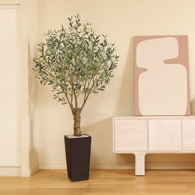 Olive artificielle résistante aux rayons UV avec grand pot de fleurs, olivier artificiel pour la décoration extérieure, Brun