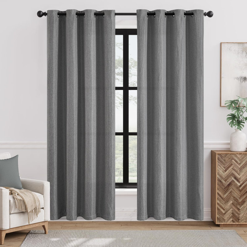 Linen Textured Blackout Curtain Panel - Thermal Insulated Grommet Drape for Light Control & Privacy (1 Panel), 52" W x 84" L