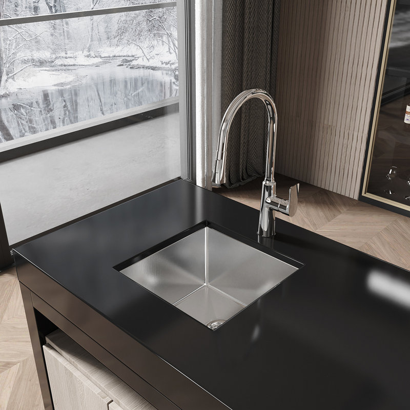 Évier de cuisine en acier inoxydable, simple cuve de 18 po x 18 po, encastré à la main en nickel brossé, avec bonde et crochet standards américains, LS-SSBR07