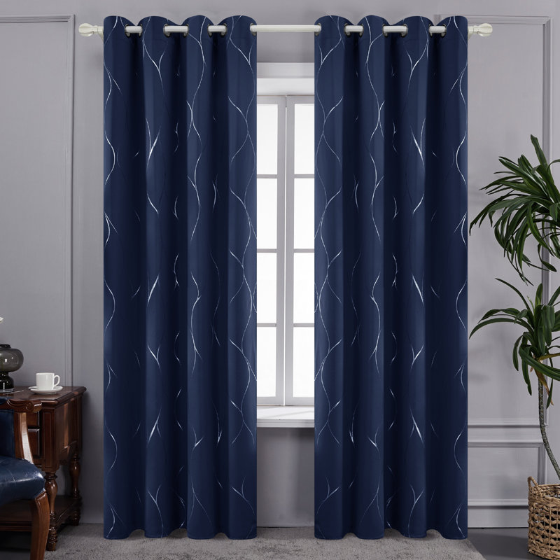 Kellda Thermal Room Darkening Polyester Curtain Panels, Navy Blue, 42" W x 72" L