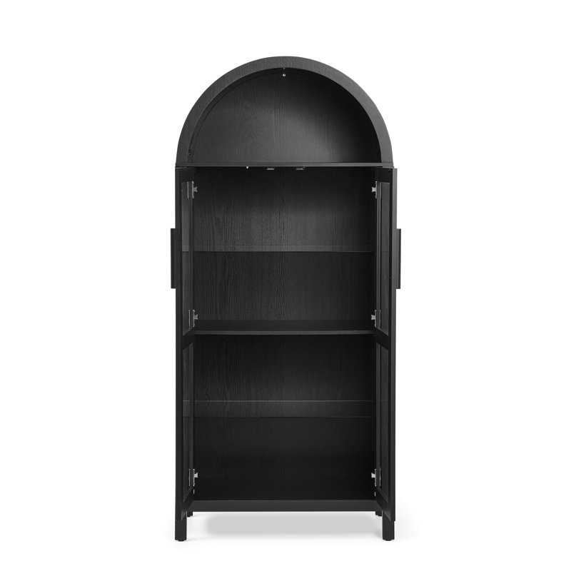A High Arched Storage Cabinet With A Lamp, Black