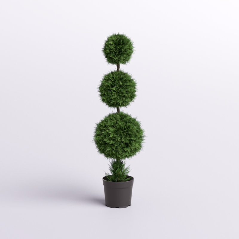 Elegant White Triple Ball Boxwood Topiary with Lights - 49" Outdoor Centerpiece