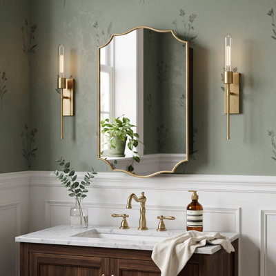 30" x 20" Vintage Scalloped Arched Bathroom Medicine Cabinet with Mirror, Decorative Wall Mounted Storage Cabinet with Adjustable Shelves, Recessed or Surface Mount
