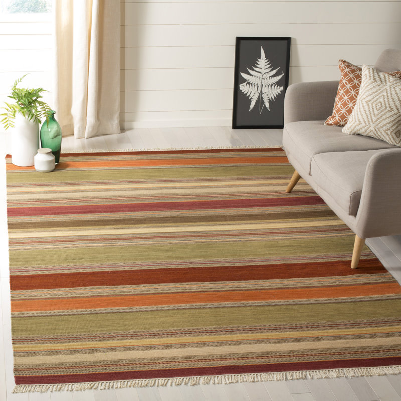 Tapis rayé en laine / coton tissé à la main Northeast Pueblo, Rectangulaire 8 pi x 10 pi