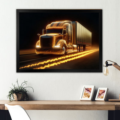 Camion jaune semi-néon sur toile