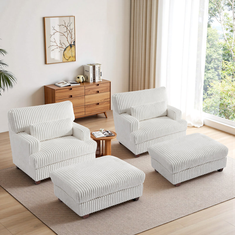 Modern Chaise Lounge Chair With Movable Ottoman And Pillow(Set Of 2), Beige