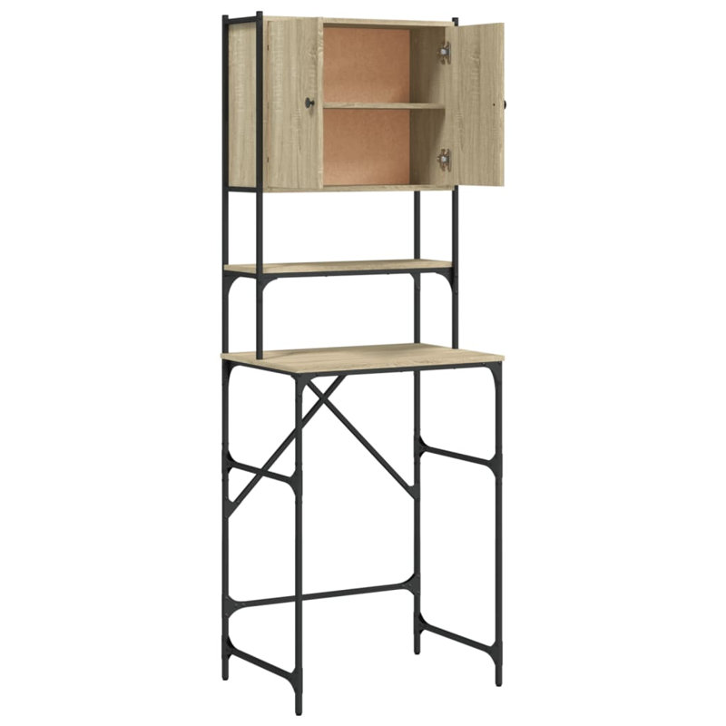 Engineered Wood, Metal Bathroom Cabinet, Sonoma Oak