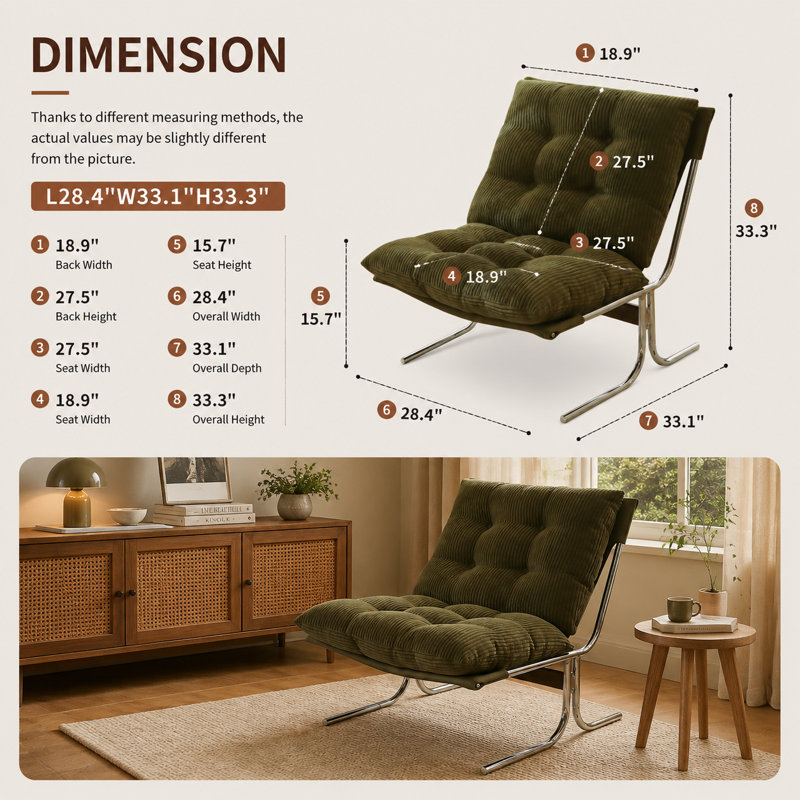 Chaise d'appoint moderne 28,44 po pour petits espaces, Green
