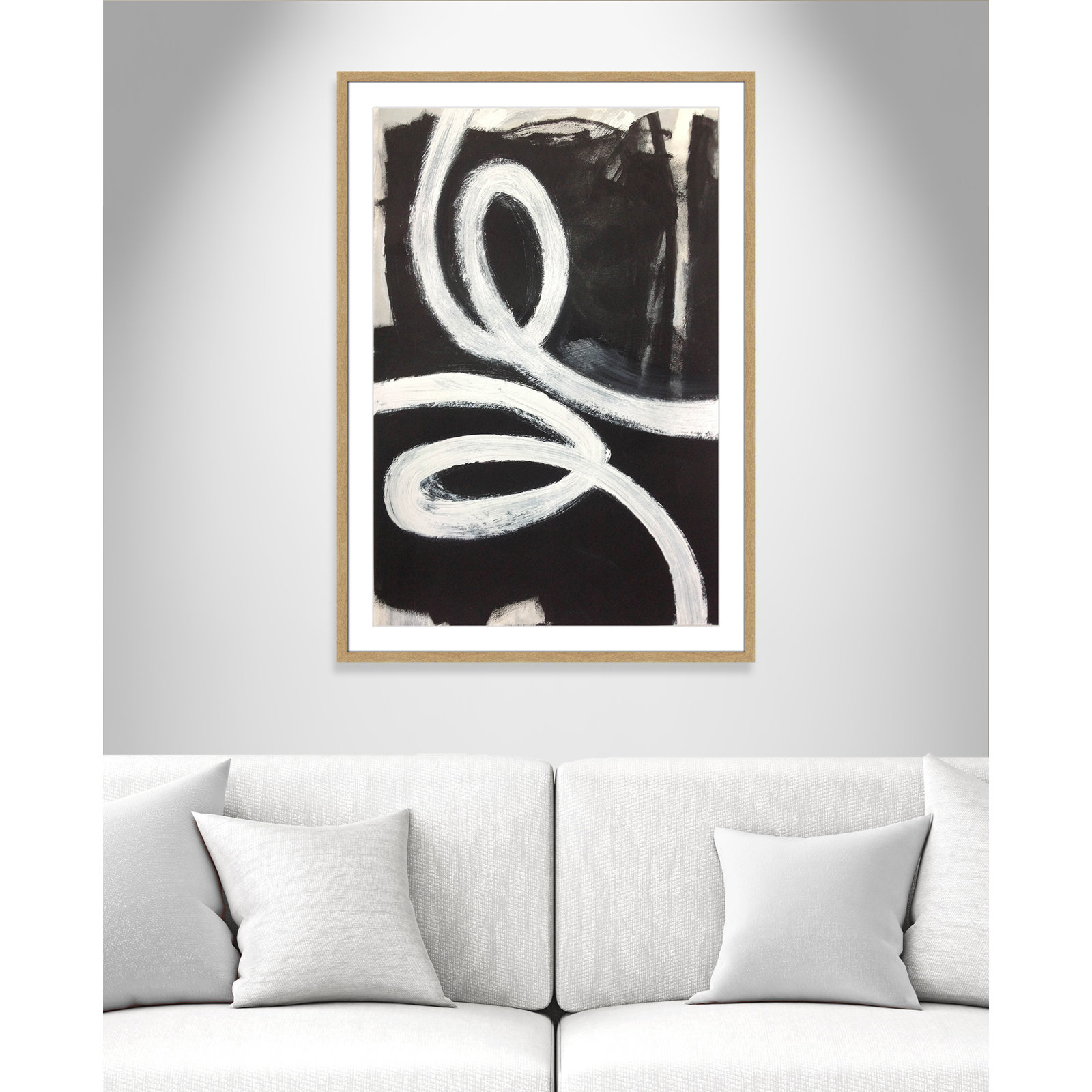 Bronte "Swirly Swirls I" Print, 41.5" H x 29.5" W x 2" D, Natural Woodgrain Box Framed, No