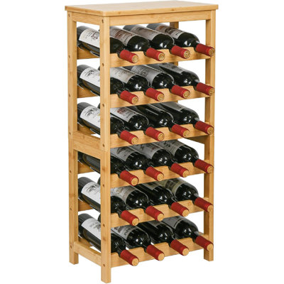 Wine Rack Free Standing Floor, 6-Tier Display Wine Storage Shelves With Table Top, 24-Bottle Bamboo Wine Rack Shelf For Kitchen Bar Dining Room Living Room, Natural
