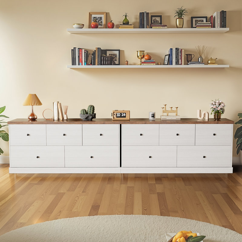 5 Drawer Double Dresser - Wide Wood Storage Chest
