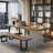 Light-walnut+Black+Clear Rectangular Solid Wood+Iron+Acrylic desk-109539732