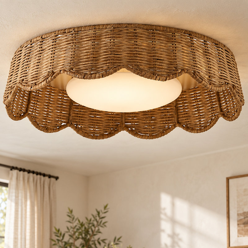 Plafonnier encastré 1 lumière DEL 16 po Boho / Natural Farmhouse
