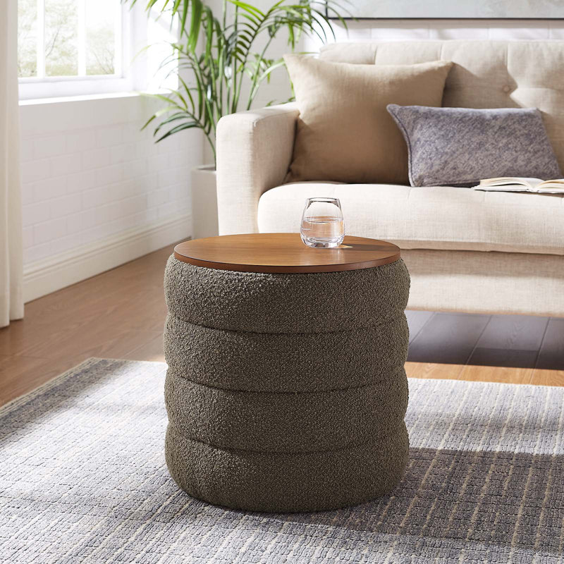 Pebble Boucle Fabric Round Tufted Storage Ottoman