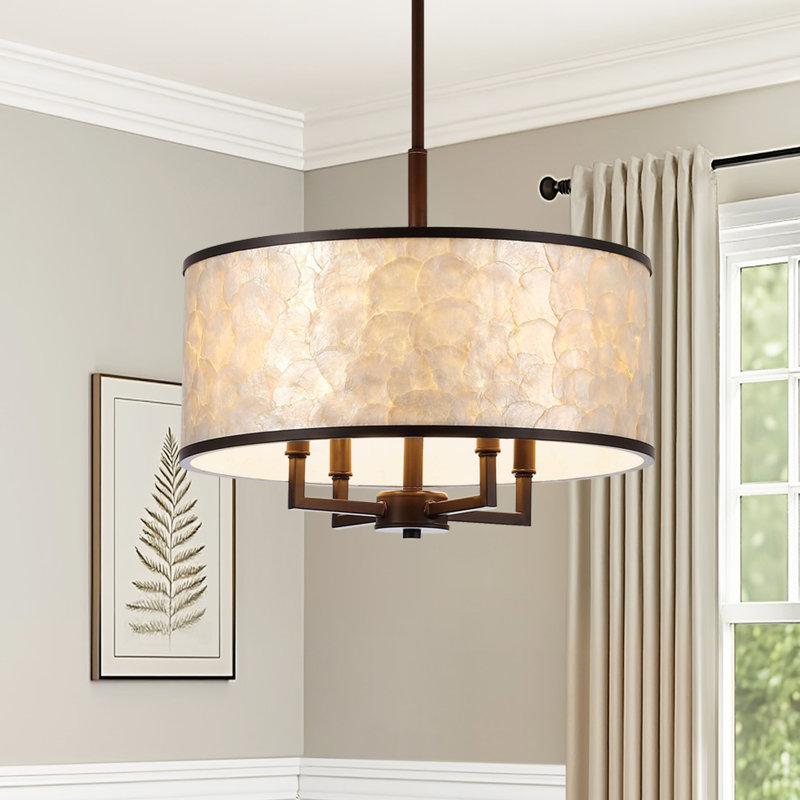 18-inch 4-Light Capiz Shell Drum Chandelier, Oil Rubbed Bronze