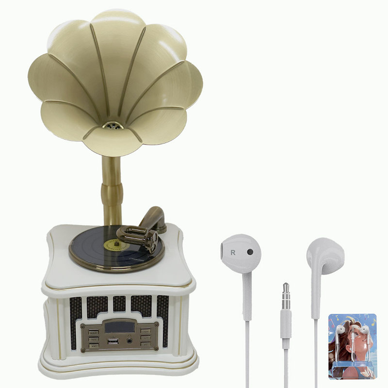 Mini haut-parleur Bluetooth blanc en bois avec radio rétro, son stéréo, sans fil Bluetooth, entrée AUX, lecture USB et prise casque 3,5 mm