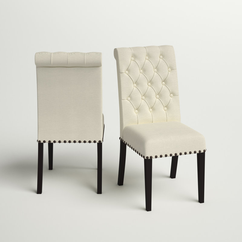 Chaise de salle à manger rembourrée Millville, Beige, Noir fumé